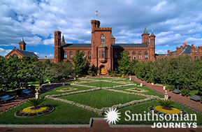 Smithsonian Castle with flowers