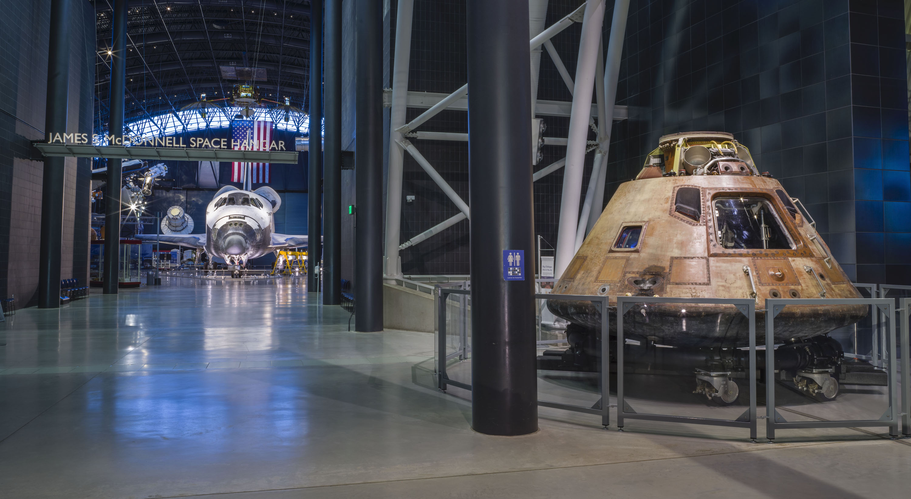 Columbia on display with Discovery in the background